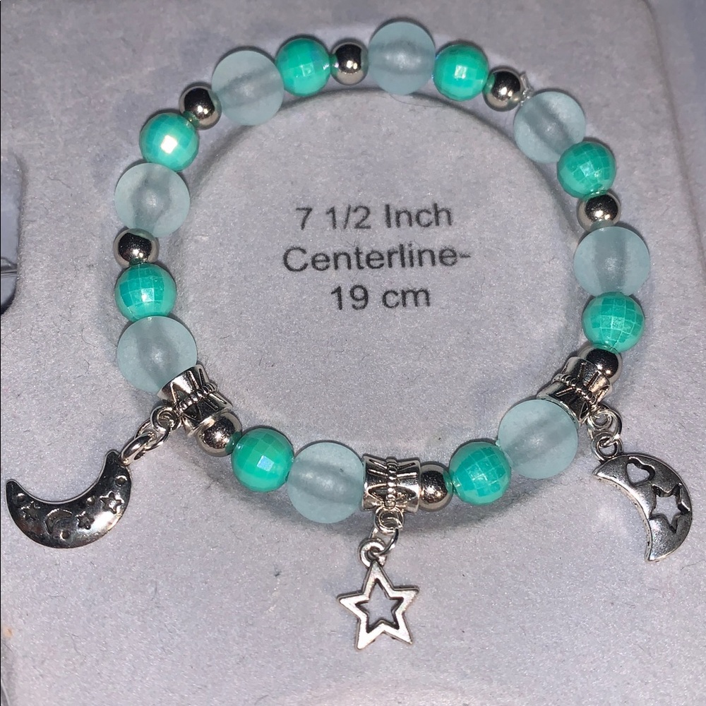 teal Beaded charm stretch Bracelet